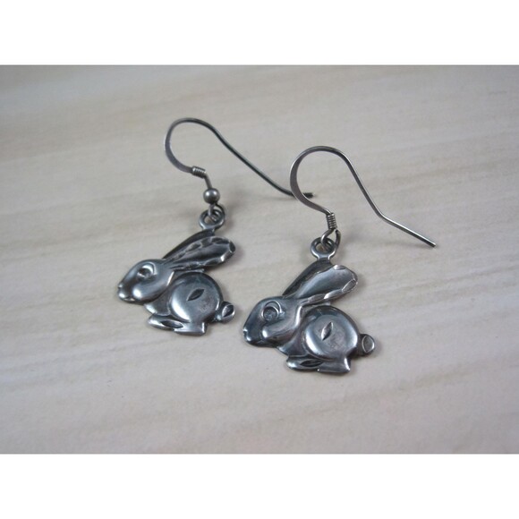 Sterling Rabbit Earrings Vintage Silver Bunny - Picture 13 of 16